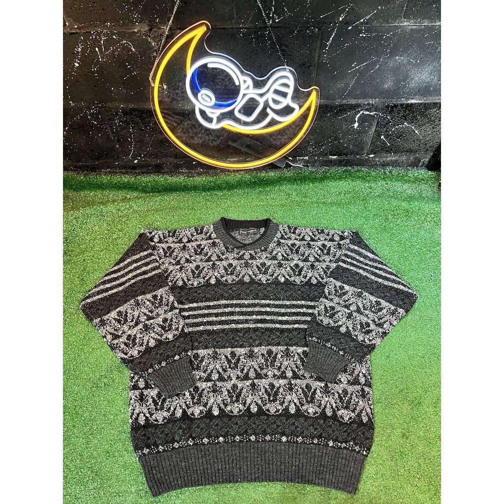 Vintage Peter England Mens XL Wool Blk/Wht/Gray‎ Pullover Crewneck Sweater